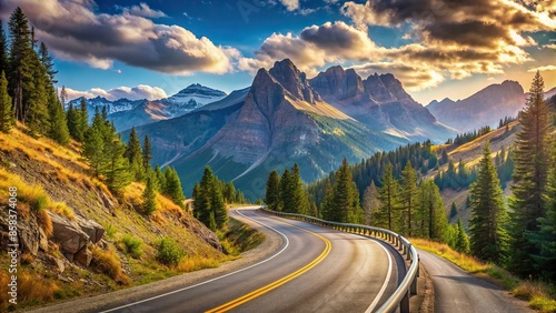 Scenic mountain road with sharp turns and breathtaking views, mountain road, winding, curves, scenic, landscape © mahat