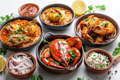 Seafood Feast: Crab, Prawns and Rice in Spicy Curries