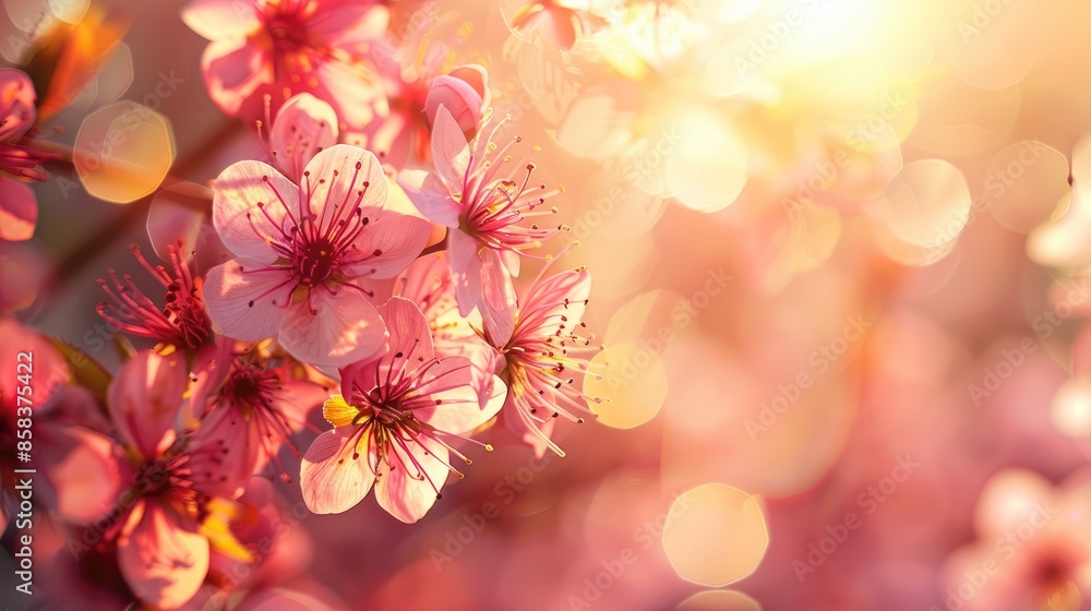 Cherry blossoms bloom in spring garden with copy space close up Cherry blossoms bloom in spring garden with copy space close up