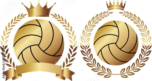 バレーボールのエンブレム2種セット　ゴールド