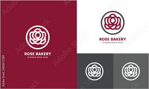 Abstract Rose Flower Bakery Logo Design.