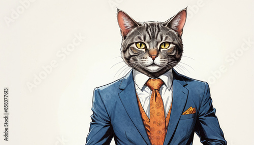 Illustrative depiction of an elegant cat in a fine business suit, radiating success, determination and self-confidence © Christoph Burgstedt