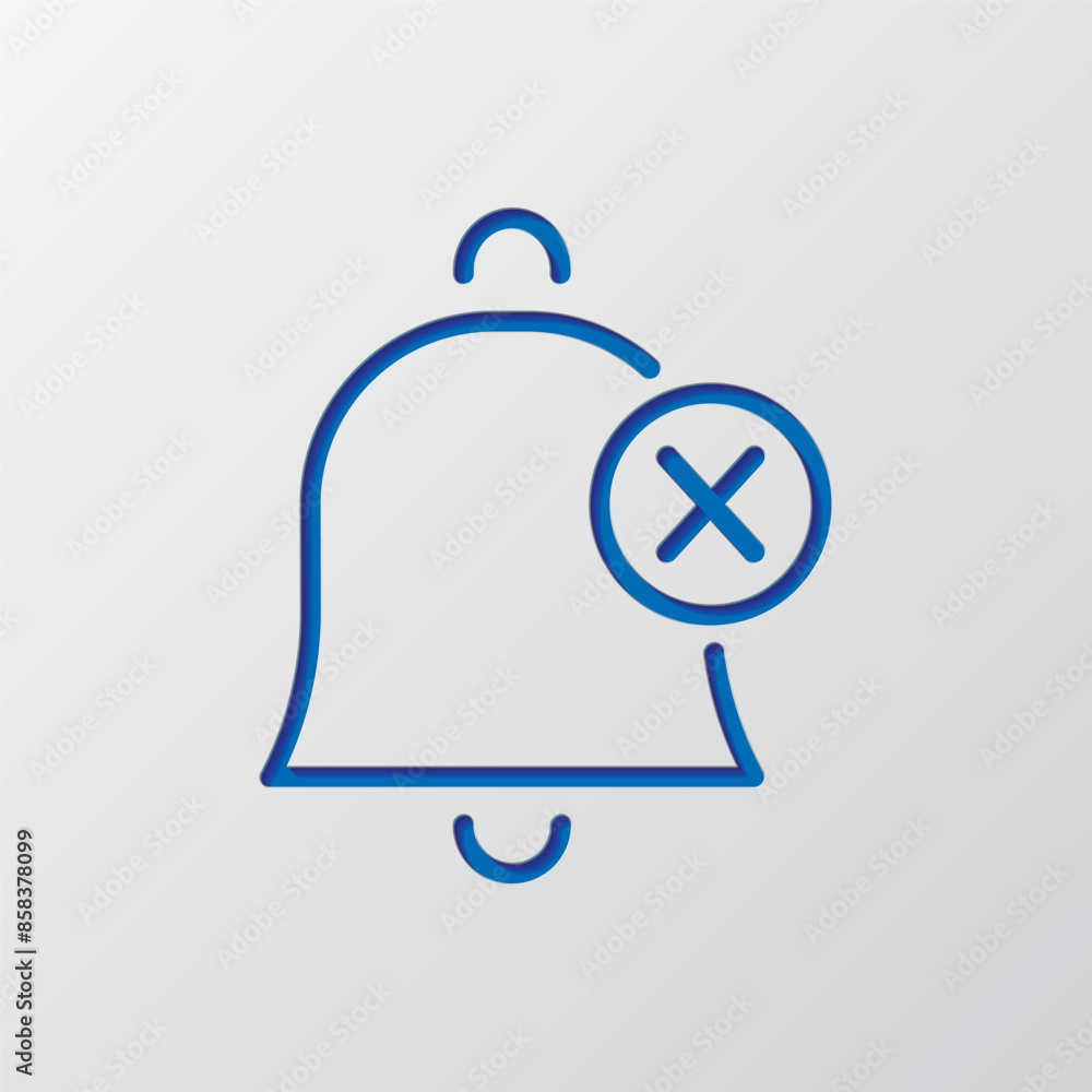 Fototapeta premium Mute notifications, silent, no sound, no bell logo simple icon vector. Flat design. Paper cut design. Cutted blue symbol with shadow. Gray background