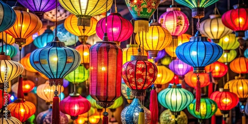Colorful lanterns hanging at a cultural celebration, lanterns, vibrant, illumination, festival, tradition, colorful