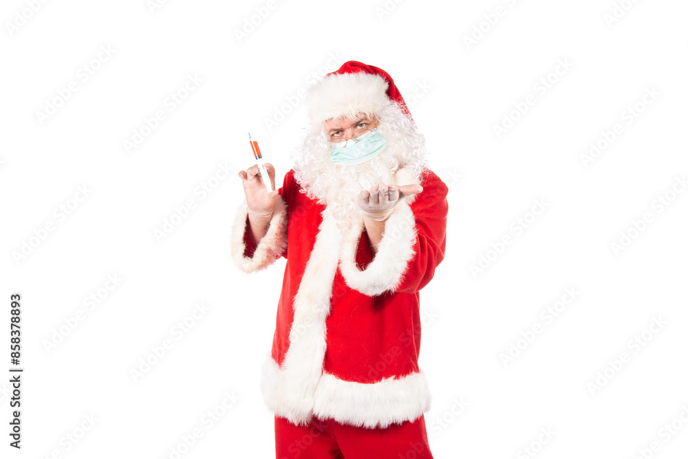 Funny fat Santa Claus and a cold. Man and healthy lifestyle. White background. Funny fat Santa Claus and a cold. Man and healthy lifestyle. White background.