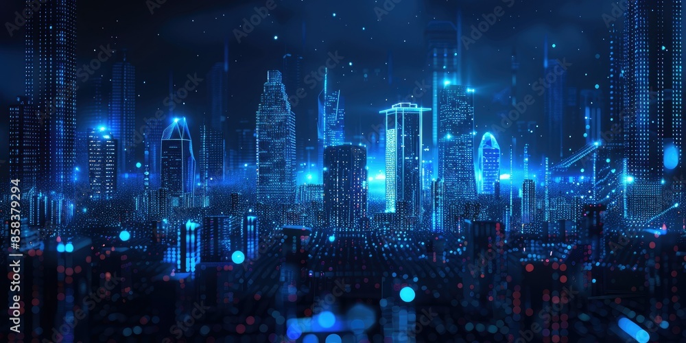 Obraz premium Cyberpunk Cityscape: A Digital Metropolis
