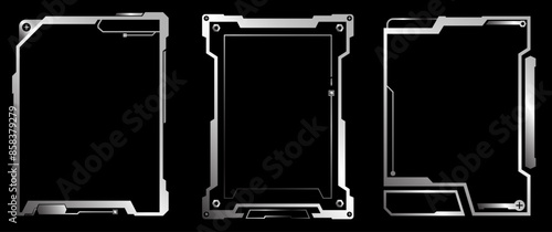 Metalic Fturistic Frame vector, Cyberpunk Border, Sci-Fi Interface Template, Layout Graphic elements