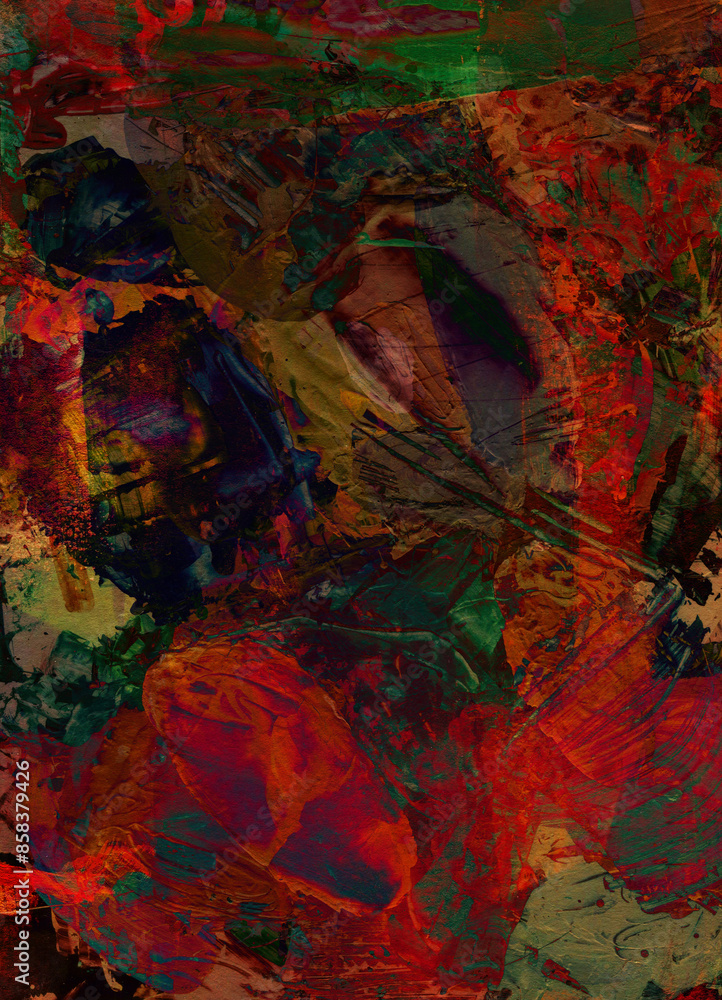 Naklejka premium Artist's palette, palette knife painting. Abstract background with many different colors and paint stains