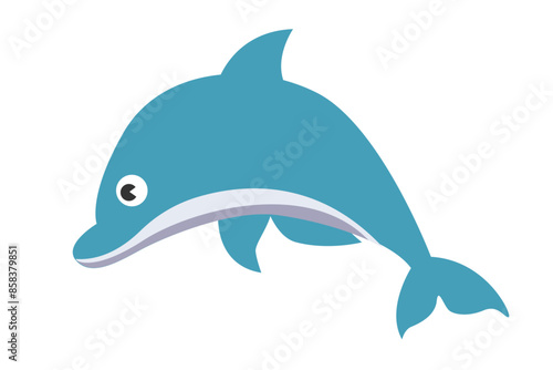  Sea animal Dolphin with hand drawn sea life elements. Cute marine Dolphin isolated on a white background, clipart. Cartoon ocean fish