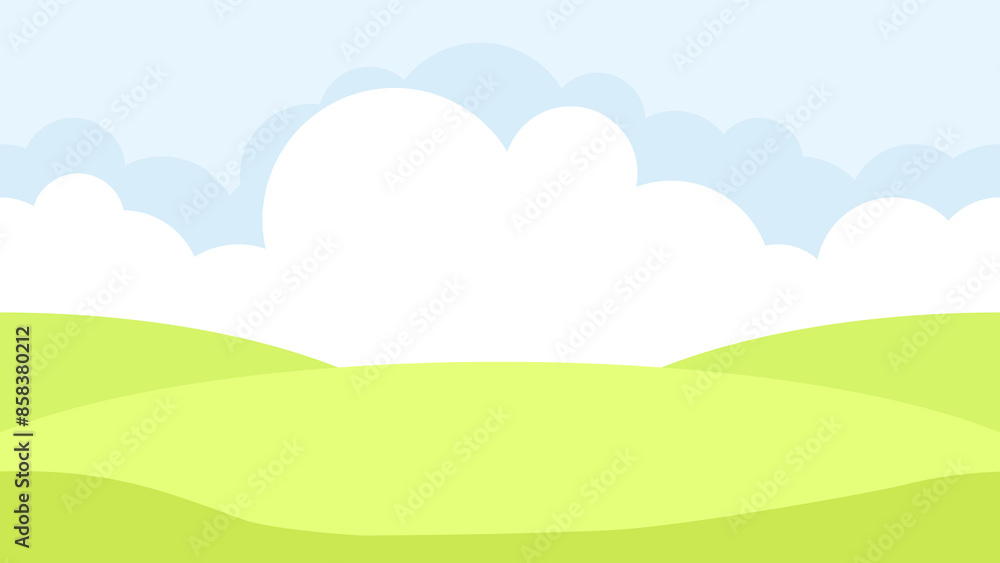 Green spring landscape with white clouds and blue sky Green spring landscape with white clouds and blue sky