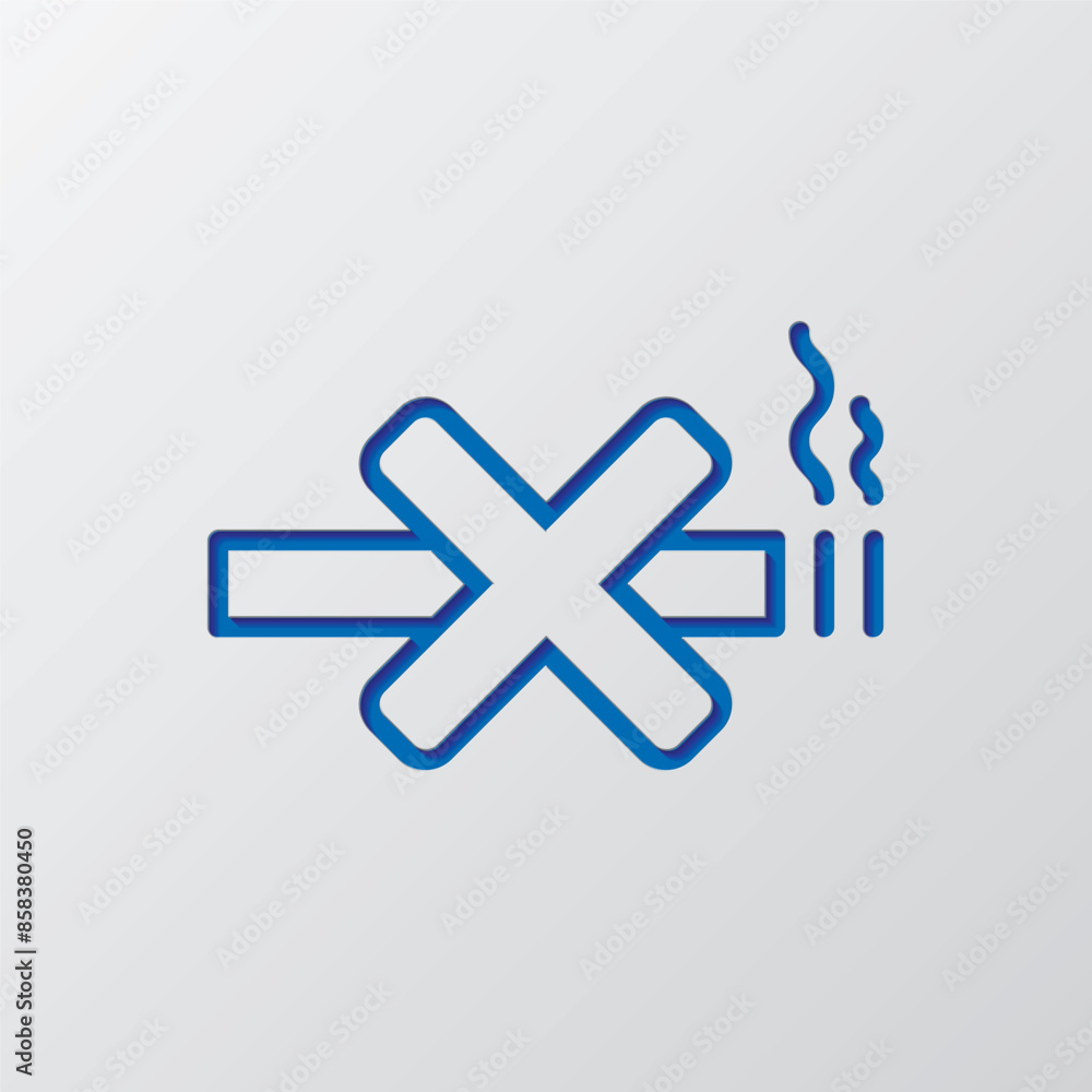 Fototapeta premium No smoking simple icon vector. Flat design. Paper cut design. Cutted blue symbol with shadow. Gray background