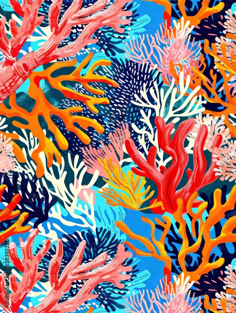 Obraz premium Bright and Colorful Underwater Coral Reef Seamless Pattern for Stock Images