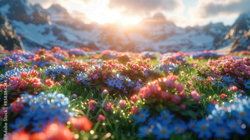Landscape and nature in the spring. Landscape with dramatic sky and green meadows. The sun rays through the clouds. Landscape and nature in the spring. Landscape with dramatic sky and green meadows. The sun rays through the clouds.