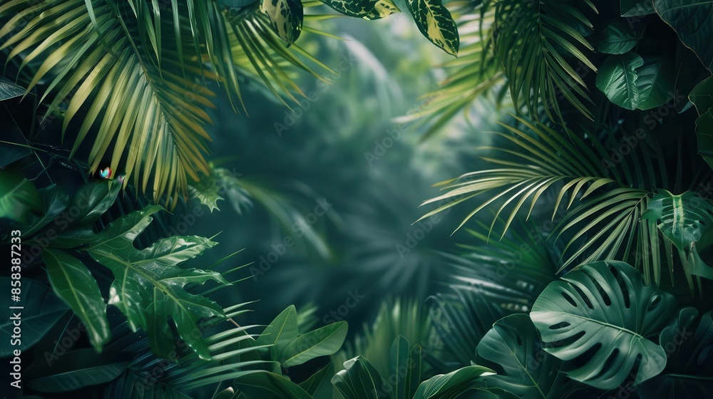 lush tropical jungle foliage frame with copy space exotic nature background photo lush tropical jungle foliage frame with copy space exotic nature background photo