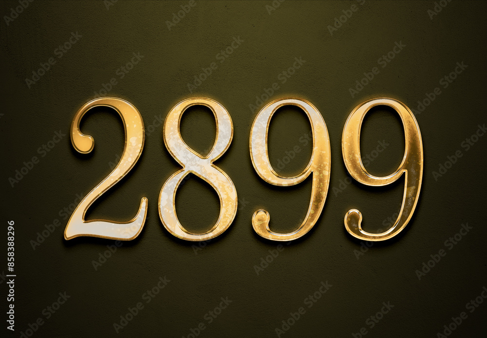Old gold effect of 2899 number with 3D glossy style Mockup. Old gold effect of 2899 number with 3D glossy style Mockup.