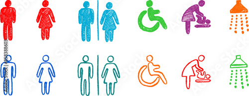 WC Related Icon Set Crayon Chalk Drawing	