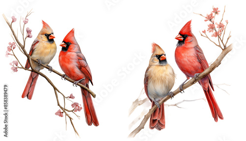 Red Cardinal Bird Beautiful Male and Female Northern Cardinals - Perfect for Decals, Cutouts, and Scrapbooking Projects PNG Transparent Background.