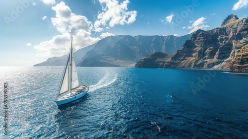 luxurious sailing yacht cruising on sunny day in atlantic ocean off tenerife photo