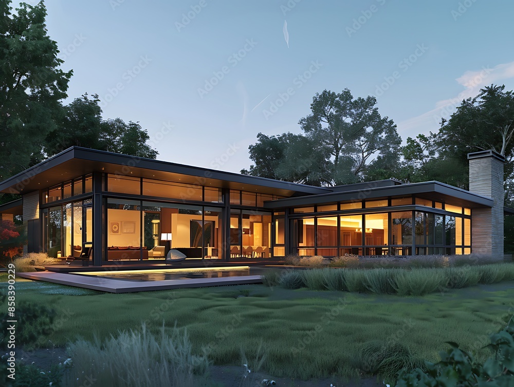 Modern Prairie House, Late Summer Evening, Horizontal Lines, Modern Prairie House, Late Summer Evening, Horizontal Lines,