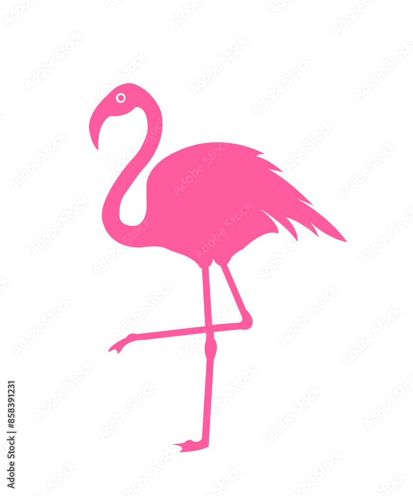 Fototapeta premium Flamingo clip art design on plain white transparent isolated background for sign, decal, card, shirt, hoodie, sweatshirt, apparel, tag, mug, icon, poster or badge