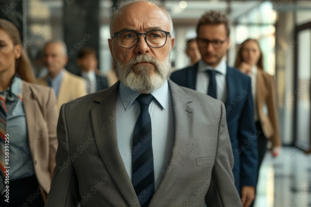Portrait of a senior businessman with his team in the background. Portrait of a senior businessman with his team in the background.