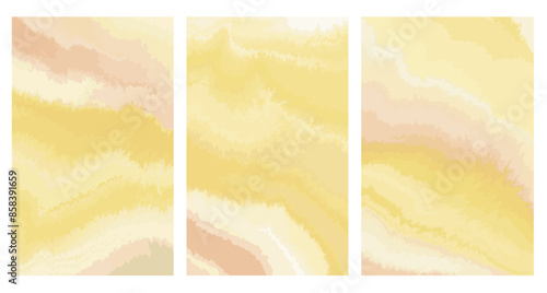 Vector set of abstract minimal backgrounds with organic textures in pink and yellow pastel colors