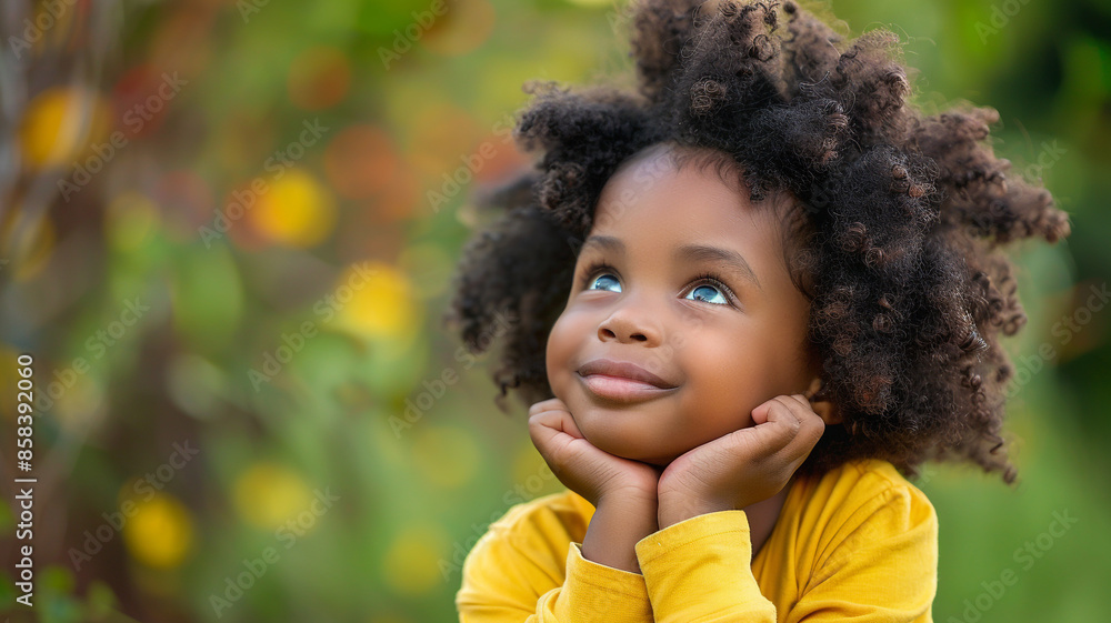 African American little girl thinking and smiling African American little girl thinking and smiling
