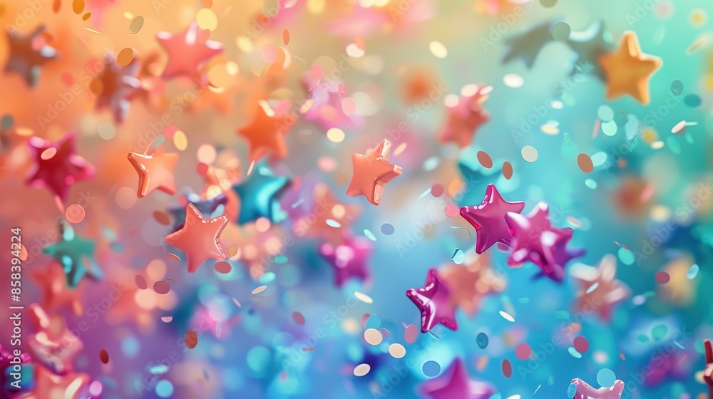 Colorful Confetti Stars on a Blurred Background Colorful Confetti Stars on a Blurred Background