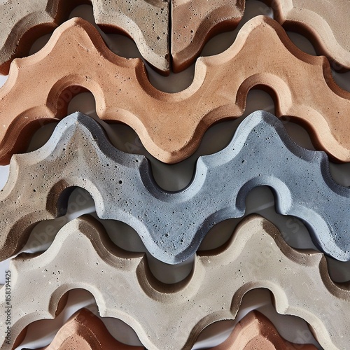  A detailed shot of a wall composed of various wavy shapes in varying sizes