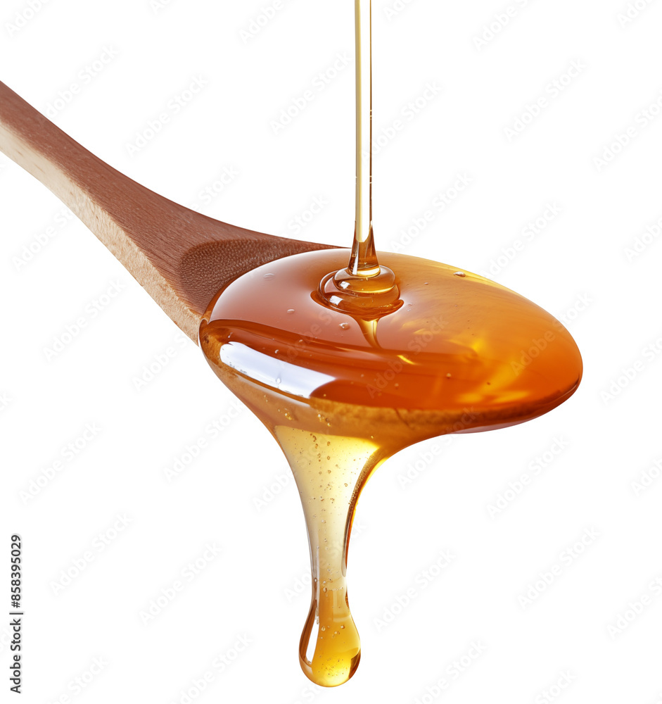 golden honey flow on wooden spoon isolated background golden honey flow on wooden spoon isolated background