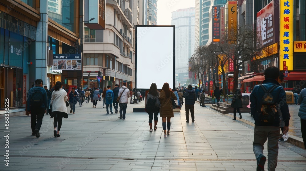 Blank digital billboard mockup on busy city street Blank digital billboard mockup on busy city street