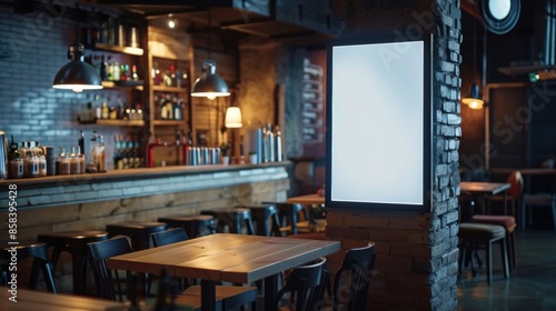 Empty digital sign poster mockup in a bar setting