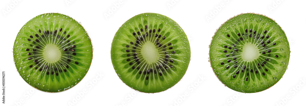 Fototapeta premium Set of ripe kiwi fruit slices isolated background