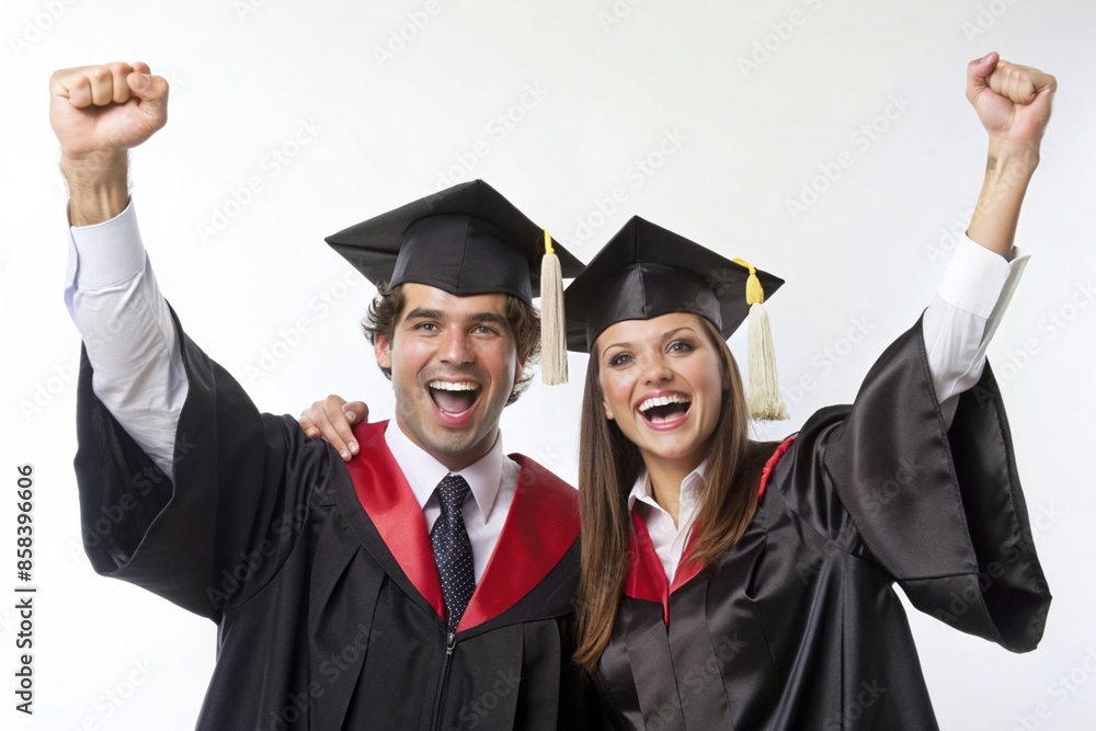 Happy Graduates Celebrating in Cap and Gown - Perfect for Graduation Announcements and Educational Success Stories Happy Graduates Celebrating in Cap and Gown - Perfect for Graduation Announcements and Educational Success Stories