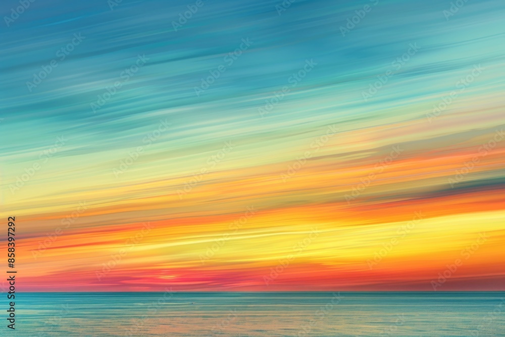 A beautiful sunset scene over the ocean with warm colors and clouds A beautiful sunset scene over the ocean with warm colors and clouds