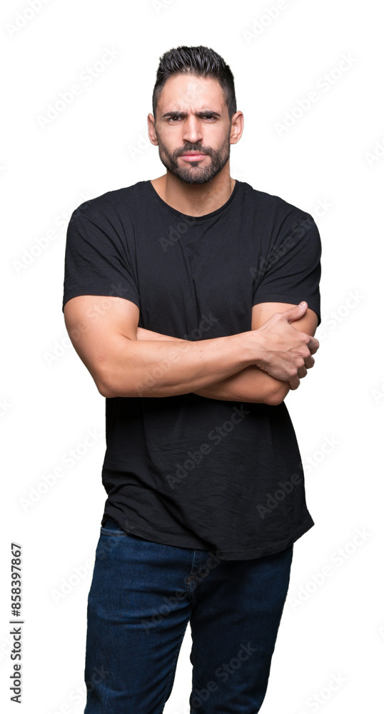Young handsome man over isolated background skeptic and nervous, disapproving expression on face with crossed arms. Negative person. Young handsome man over isolated background skeptic and nervous, disapproving expression on face with crossed arms. Negative person.
