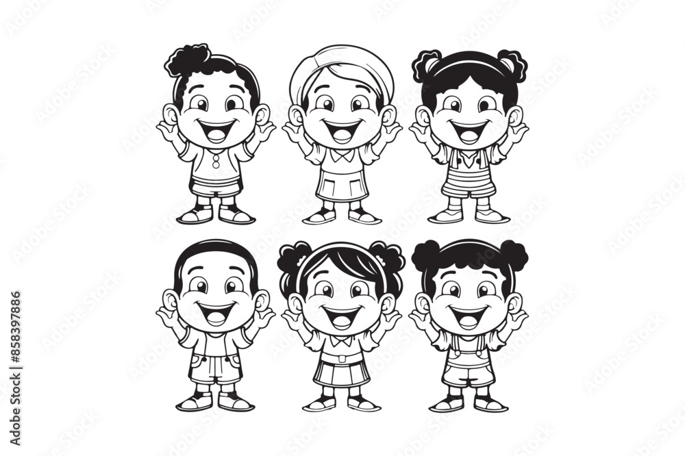 Best black and white children vector line art illustration Best black and white children vector line art illustration
