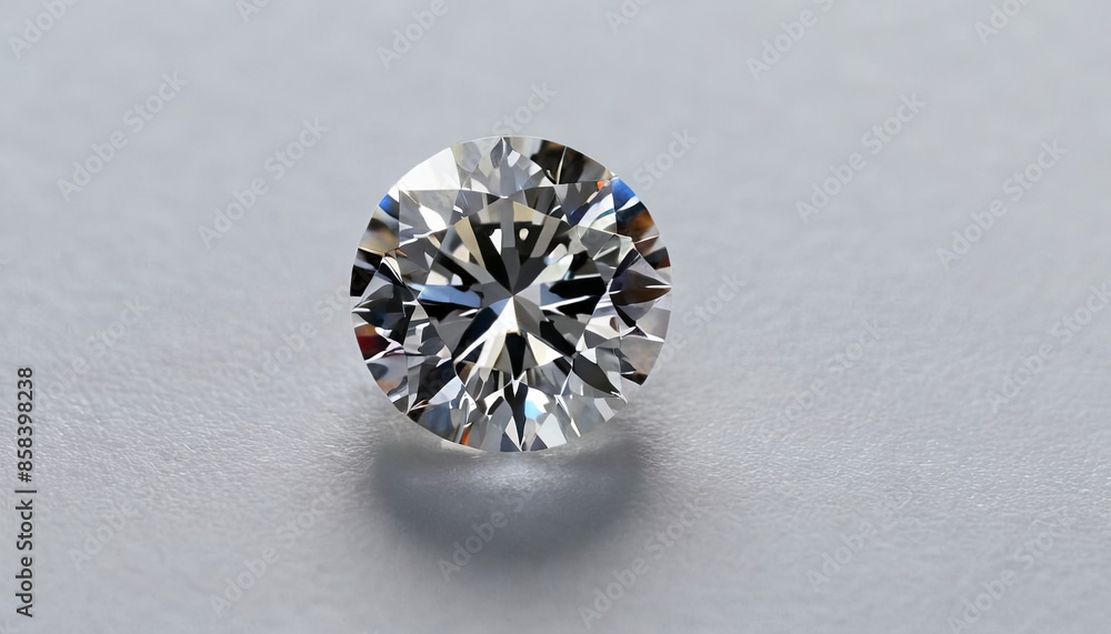 A single round brilliant cut diamond sits on a white background, showcasing its sparkle and facets A single round brilliant cut diamond sits on a white background, showcasing its sparkle and facets