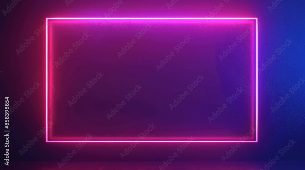 Glowing pink neon rectangle frame on dark background Glowing pink neon rectangle frame on dark background