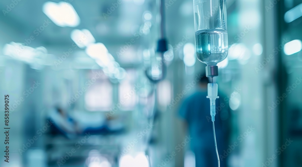 A hospital room with a patient hooked up to a IV, medical dropper concept A hospital room with a patient hooked up to a IV, medical dropper concept