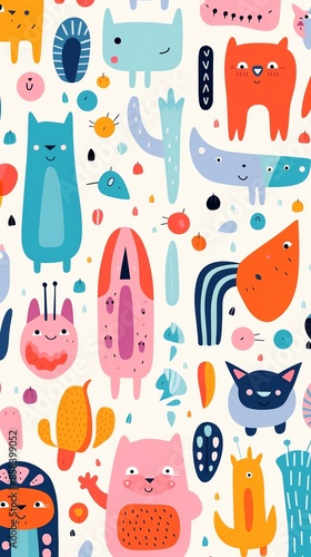 Wallpaper Mural Randomly placed abstract animal shapes, seamless pattern, Random, Quirky and fun design for children s toys Torontodigital.ca