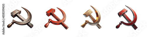 3D communist symbol set. Sickle and Hammer. Isolated transparent background PNG. photo