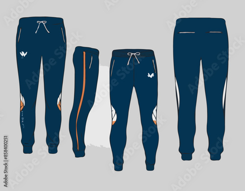 Ski sweat Jogger bottom shell Pants design flat sketch vector illustration, Track pants concept with front and back view, Sweatpants for running, jogging, fitness, and active wear pants design