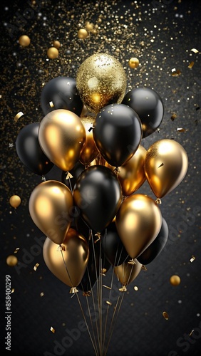 Festive Black and Gold Balloon Celebration Background - Perfect for Parties, Events, and Special Occasions