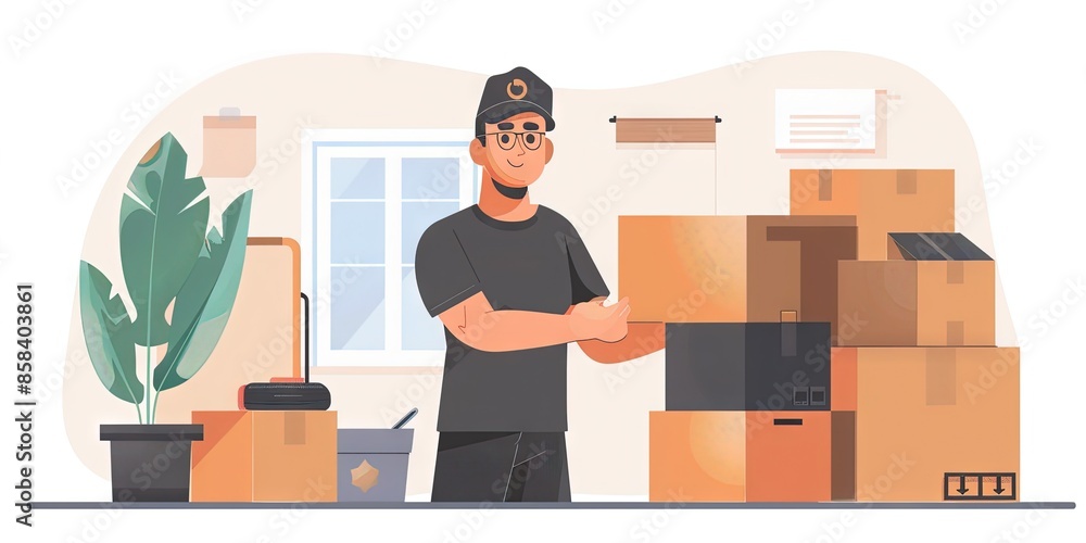 a relocation company worker is packing things into boxes for a customer a relocation company worker is packing things into boxes for a customer