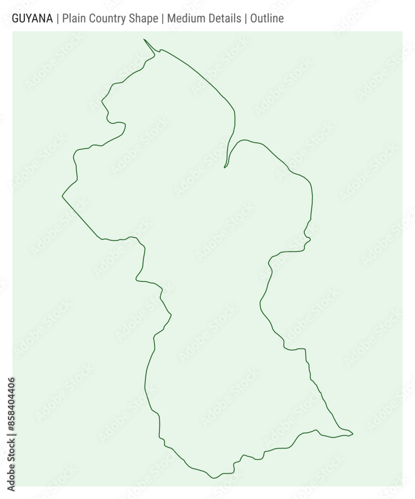 Guyana plain country map. Medium Details. Outline style. Shape of Guyana. Vector illustration.