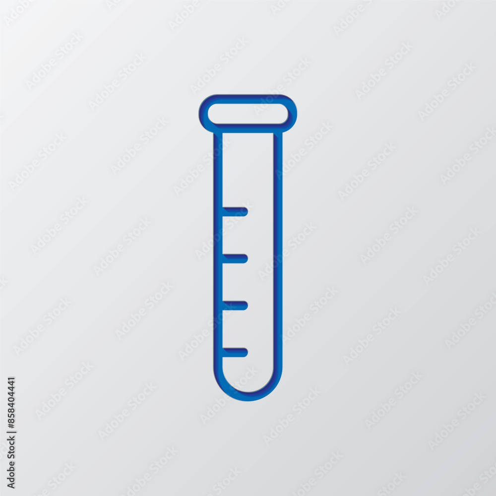 Test tube simple icon vector. Flat design. Paper cut design. Cutted blue symbol with shadow. Gray background Test tube simple icon vector. Flat design. Paper cut design. Cutted blue symbol with shadow. Gray background