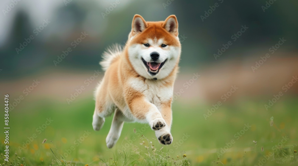 Adorable dog is running in a field with its tongue out Adorable dog is running in a field with its tongue out