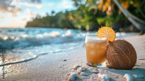 Tropical Paradise: Enjoying a Coconut Cocktail on a Stunning Beach Escape