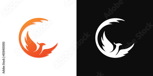 Phoenix circle fire icon logo abstract silhouette vector design isolated